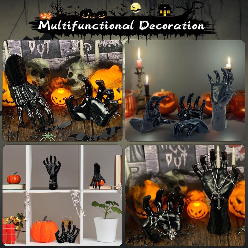 wxnlo Halloween Decor Indoor, 4 Packs Creepy Reaching Hands with LED Candles, Life-Sized Gothic Wall Decor for Horror, Spooky Halloween Decorations for Home, Party, Goth & Dark Academia Style - Image 4